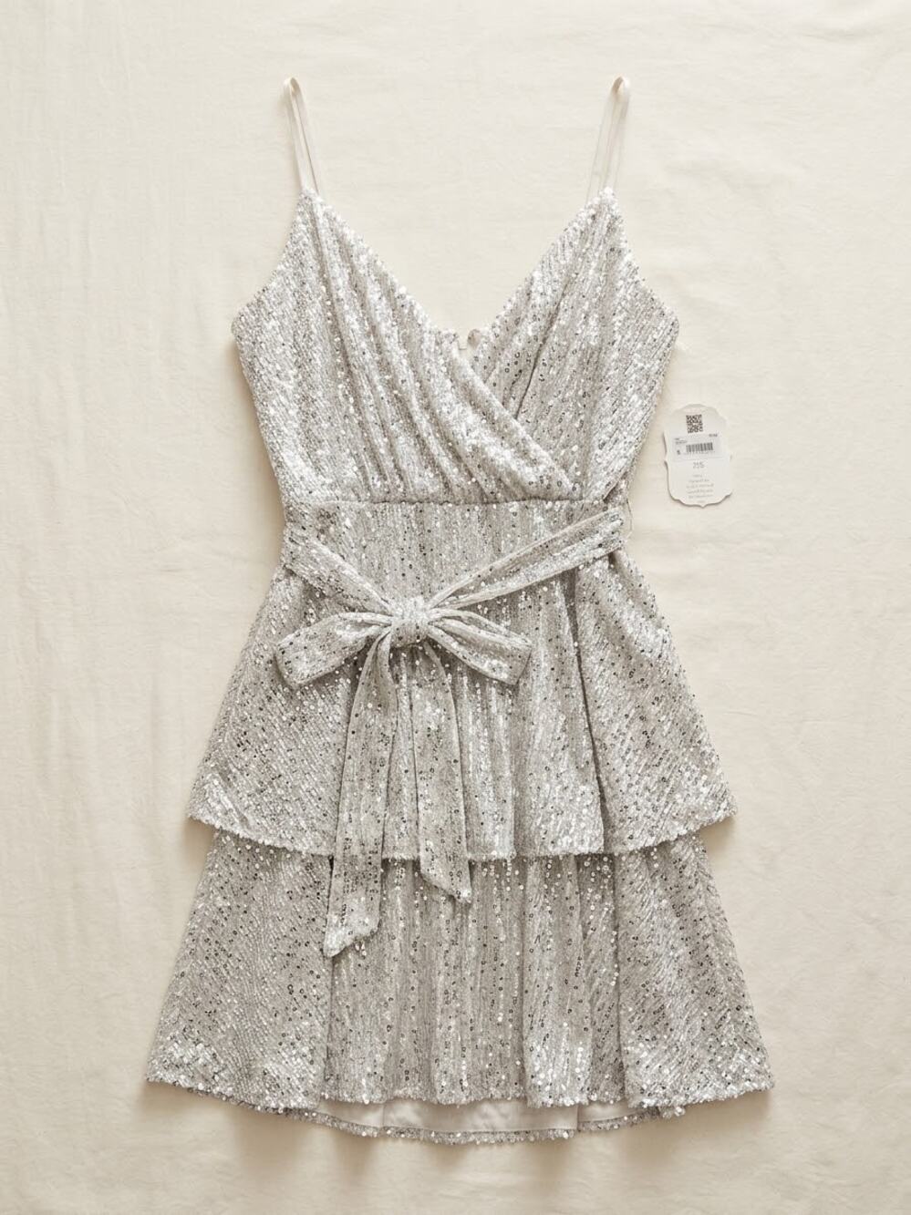 Altar'd State Homecoming Mini Dress Size L NWT Champagne Silver Sequin Tiered